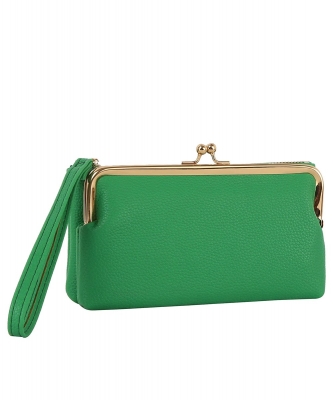 Fashion Kiss Lock Wallet Wristlet GLW-0145 KELLY GREEN